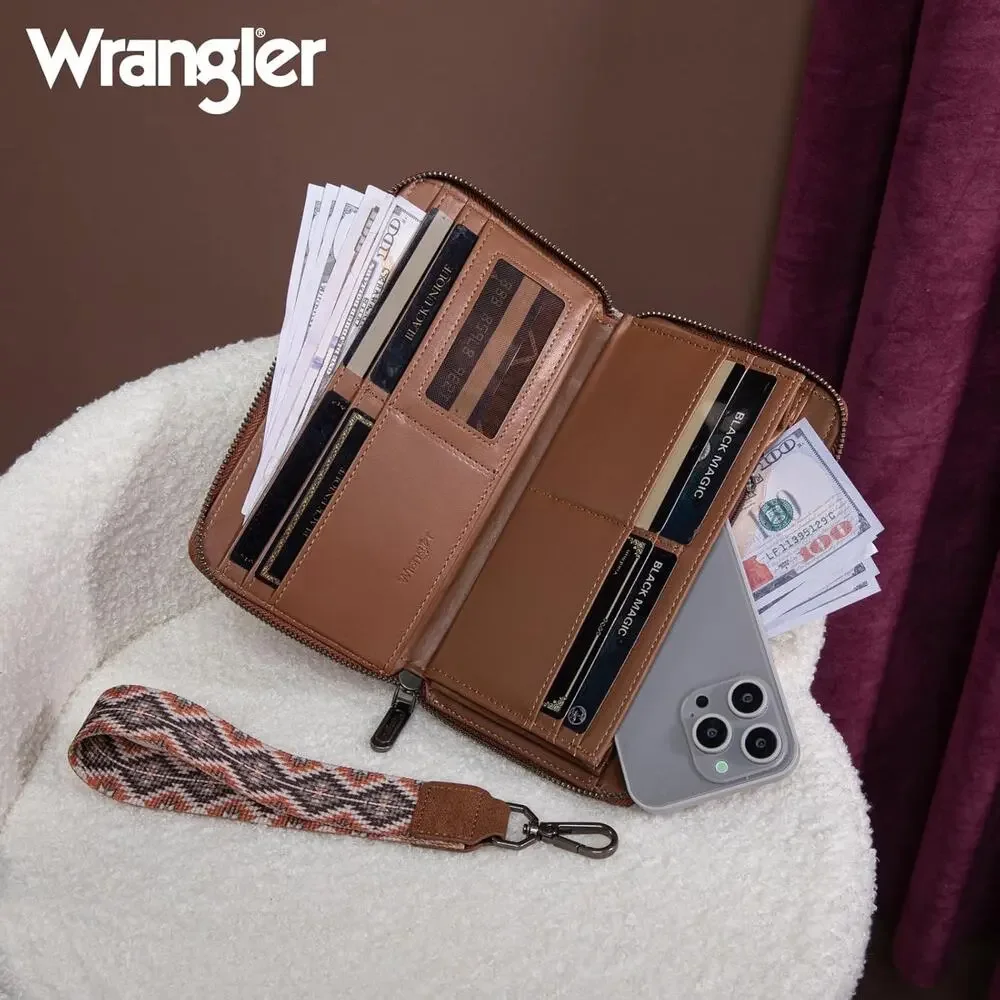 NEW Wrangler Aztec Boho Western‎ Wallet Wristlet Clutch RFID Credit Card Holder